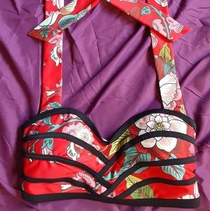 NWT Modcloth Geena Red Floral Bikini Top Medium